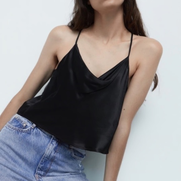 ZARA SATIN CAMISOLE WITH OPEN BACK - Women | Color: Black | Size: M - Picture 1 of 5